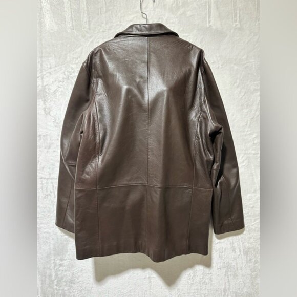 Kenneth Cole New York 100% Leather size Large brown two button blazer overcoat - Picture 2 of 16